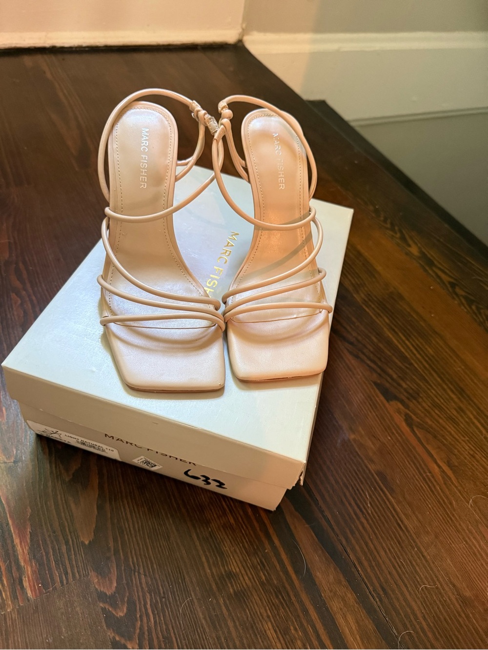 Marc Fisher Blush Strappy Square-Toe Heels